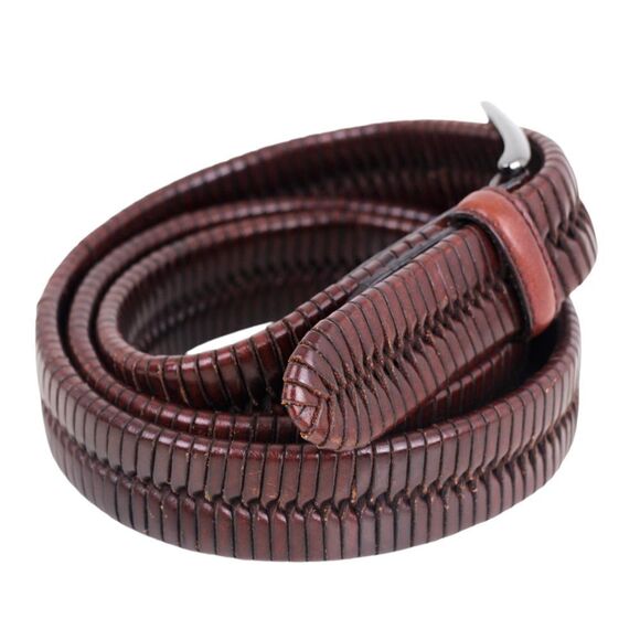 CLASSIC BRAIDED BROWN GENUINE LEATHER 1 1/8"Wd CASUAL DRESS MEN BELT Sz 42 (30D - Picture 5 of 11